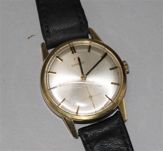 A gentlemans gold plated Omega manual wind wrist watch.